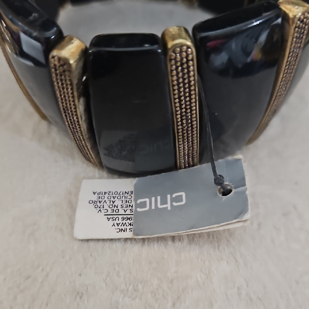 Chico's Black and Gold Stretch Statement Bracelet NWT